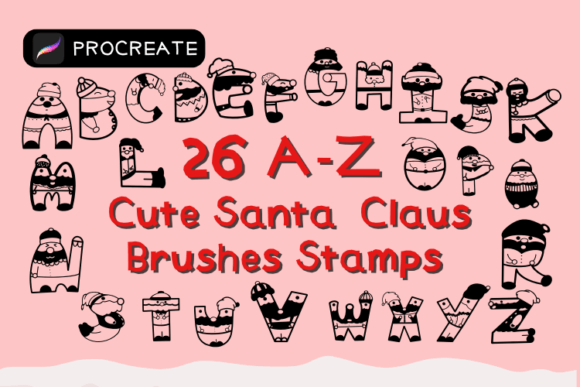 26 a-Z Cute Santa Claus Brushes Stamps for Procreate