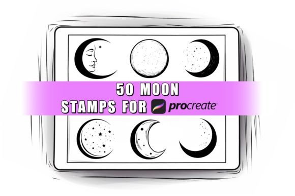 50 Moon Procreate Stamps Brushes: Elevate Your Celestial Designs