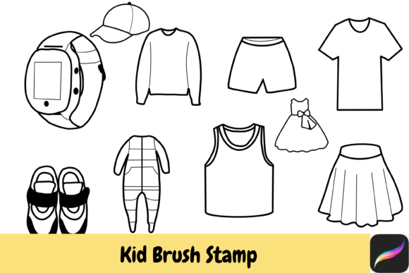 Kid Cloth Costume Procreate Brush Stamps for Designers