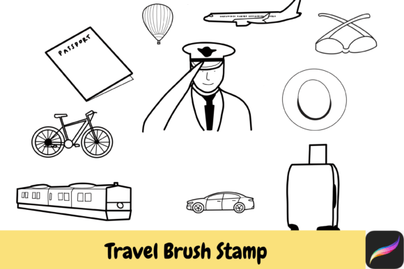 Travel Procreate Brush Stamps for iPad: Hand-Drawn Adventure Awaits